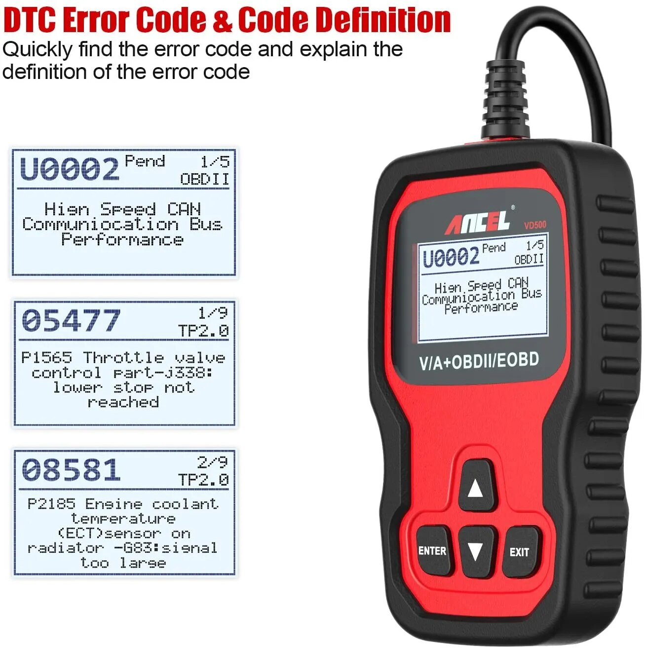 Ancel VD500 OBD2 Automotive Scanner Full System Code Reader Airbag EPB Oil Reset OBD Car Diagnostic Tools For VAG VW Audi Skoda