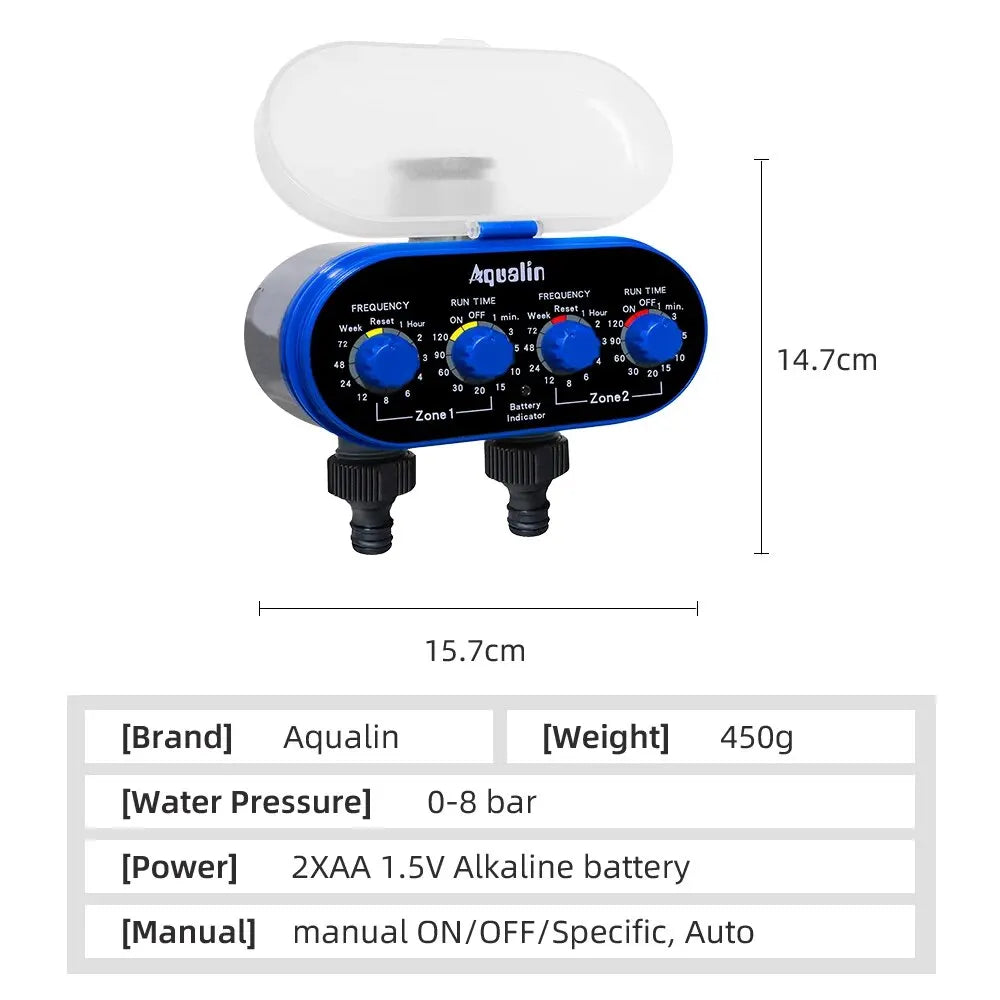 Ball Valve Two Outlet Automatic Watering Four Dials Water Timer 0 Pressure Garden Irrigation Controller for Garden, Yard