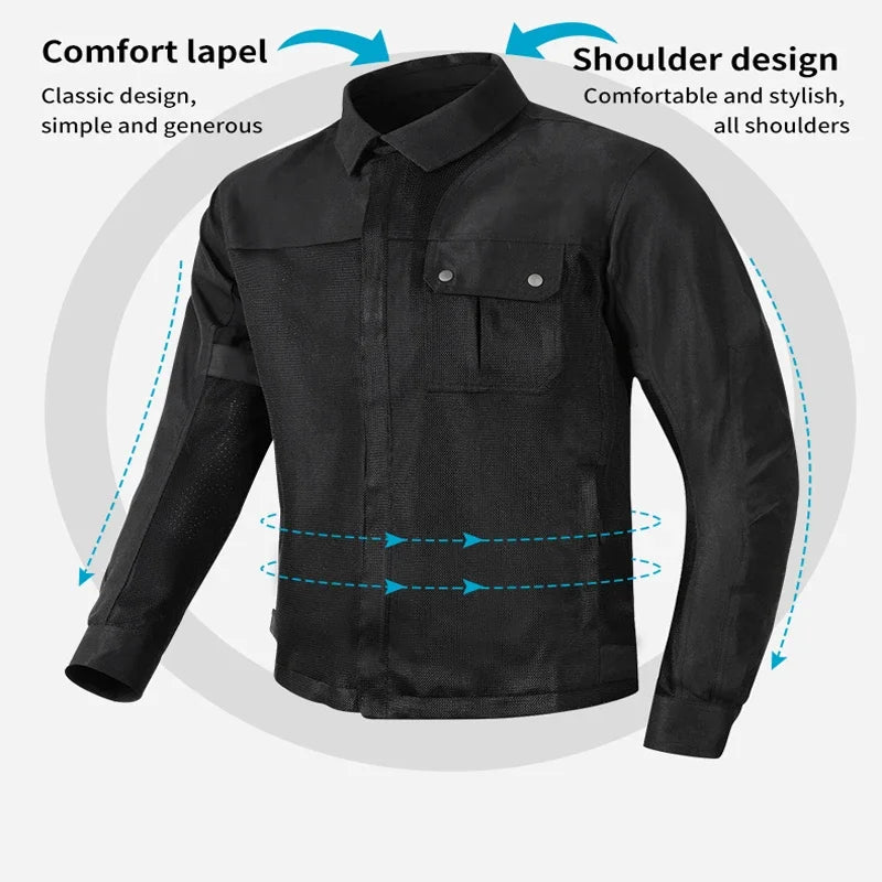 VEMAR Mens Motorcycle Jacket Summer Breathable Jacket CE Protective Retro Black Motorbike Motorcyclist Mesh Clothing Rider Pants