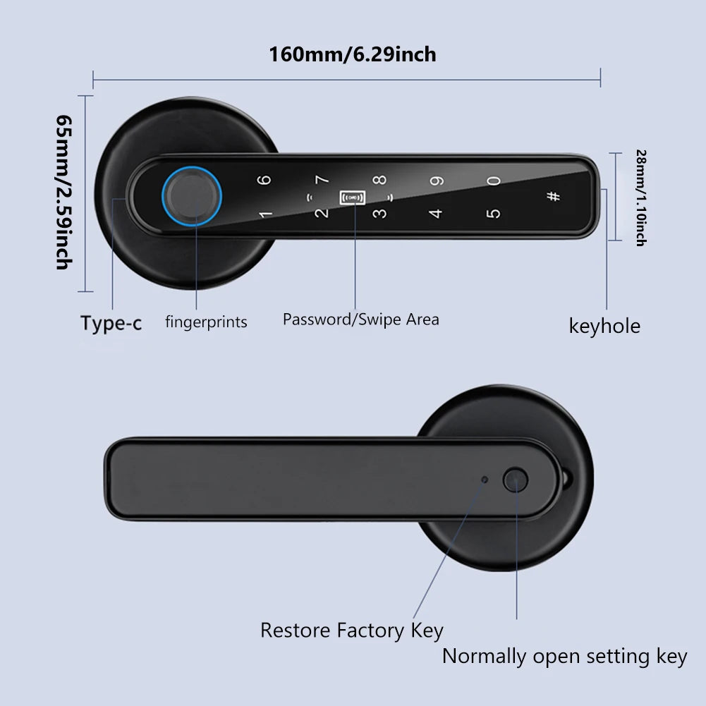 Tuya/TTLOCK APP Control Biometric Fingerprint Smart Door Lock Passcode IC Card Keyless Electronic Lock With Larger Handle Panels
