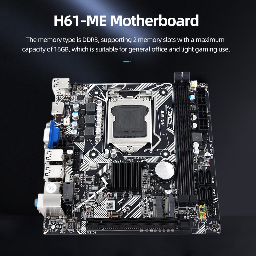 H61-ME 16GB Mini ITX Motherboard LGA 1155 Supports NVME M.2 and WIFI Bluetooth Ports VGA/HD/SATA2.0 Interface PC DDR3 base