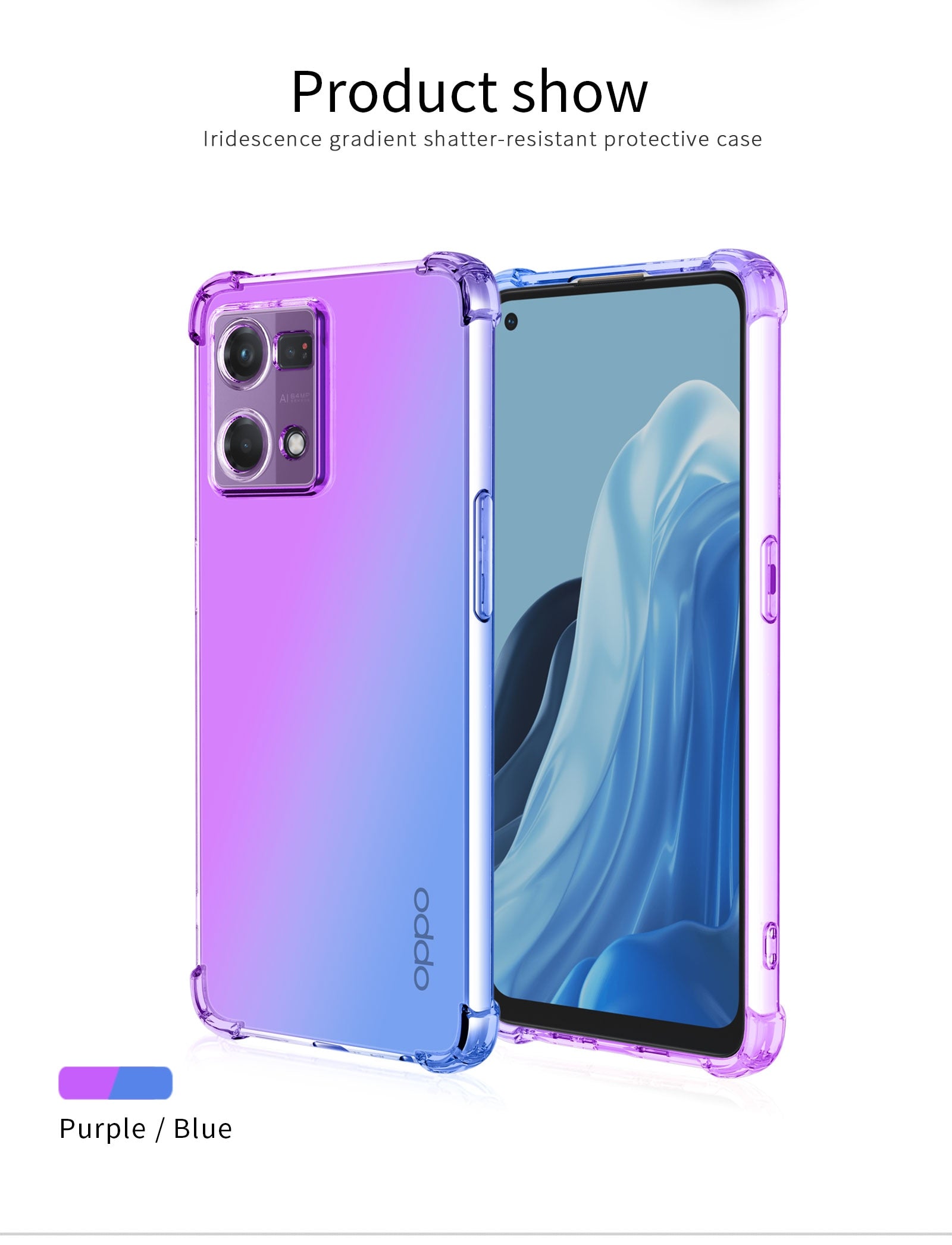 Double Color Gradient Case for Oppo Reno 7 4G 7 Pro 6 5G 6 Lite 7 Lite 5G 7Z 5G Find X5 Lite X3 Lite X3 X5 Pro Cover Silicone