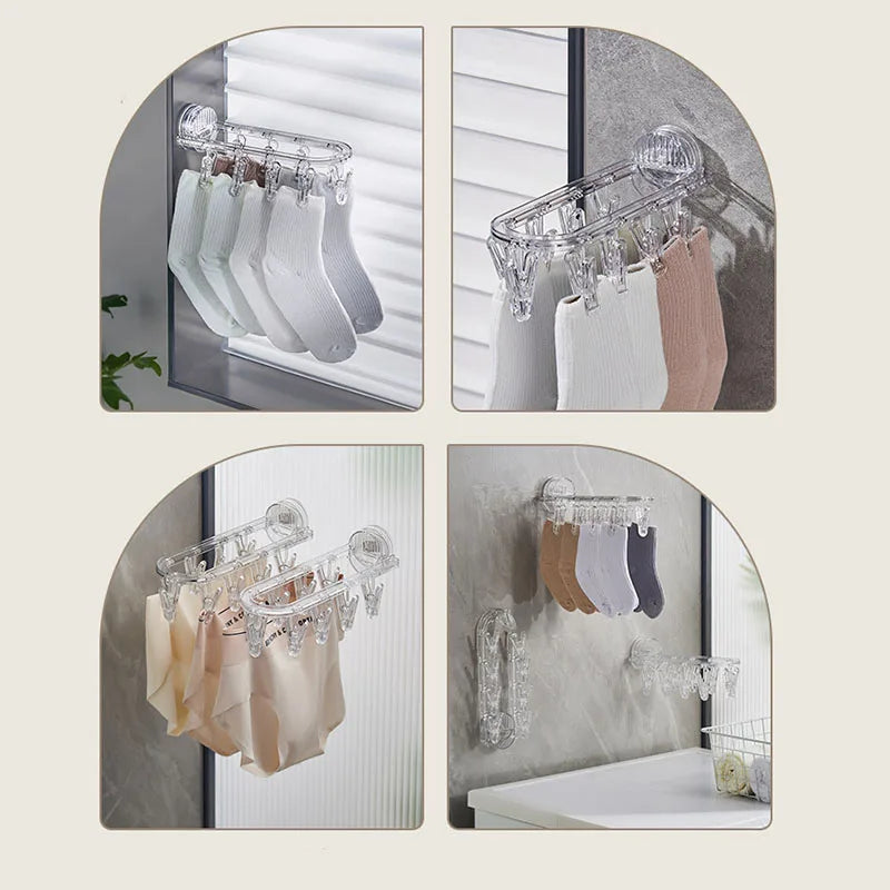 Folding Drying Rack Transparent Clothes Hangers Non-punching Suction Cup Hook Wall Mount Underwear Socks Laundry Hangers