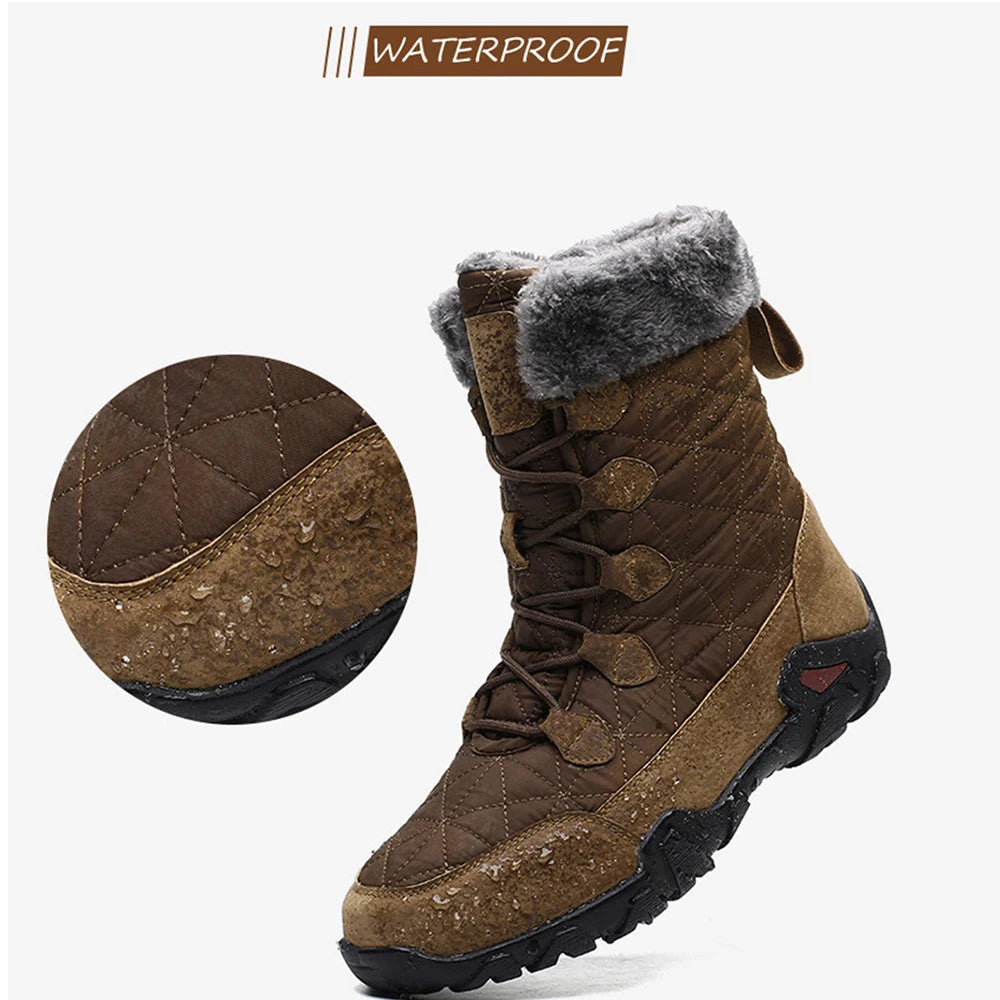Motorcycle Winter Snow Boots Thickened Thermal Plush Boots Waterproof Outdoor Hiking Shoes Cow Leather Warm Skiing For Men