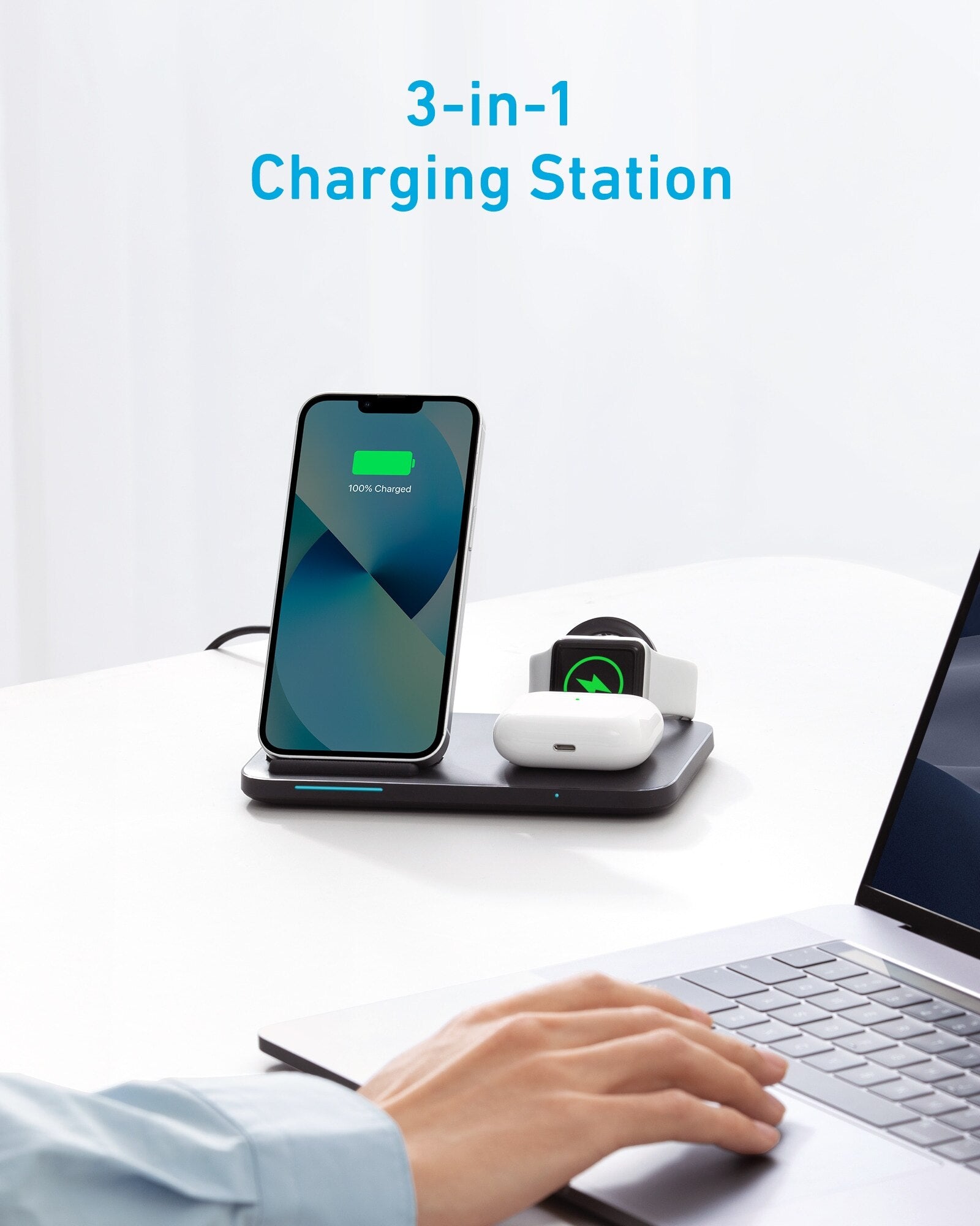 Anker 335 Wireless Charger 3-in-1 Station with Adapter wireless chargers for  airpods for  iPhone 13/iPhone 12 for apple watch