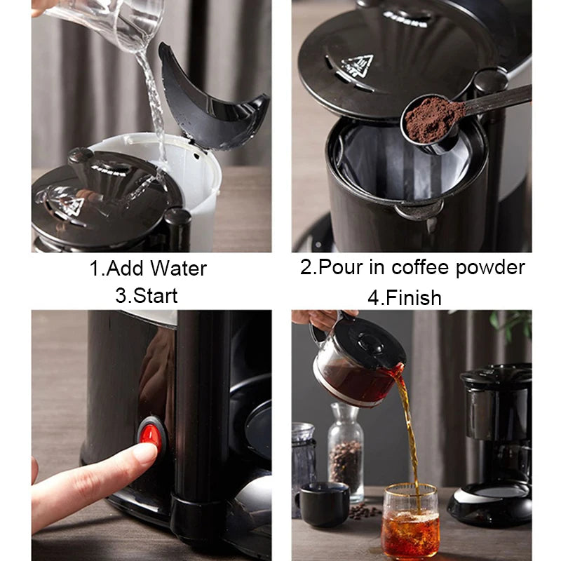 Semi-automatic Electric Latte Espresso Drip Coffee Maker 0.6L Mini Brew Tea Pot Boiler Moka American Cafe Powder Machine Cup EU