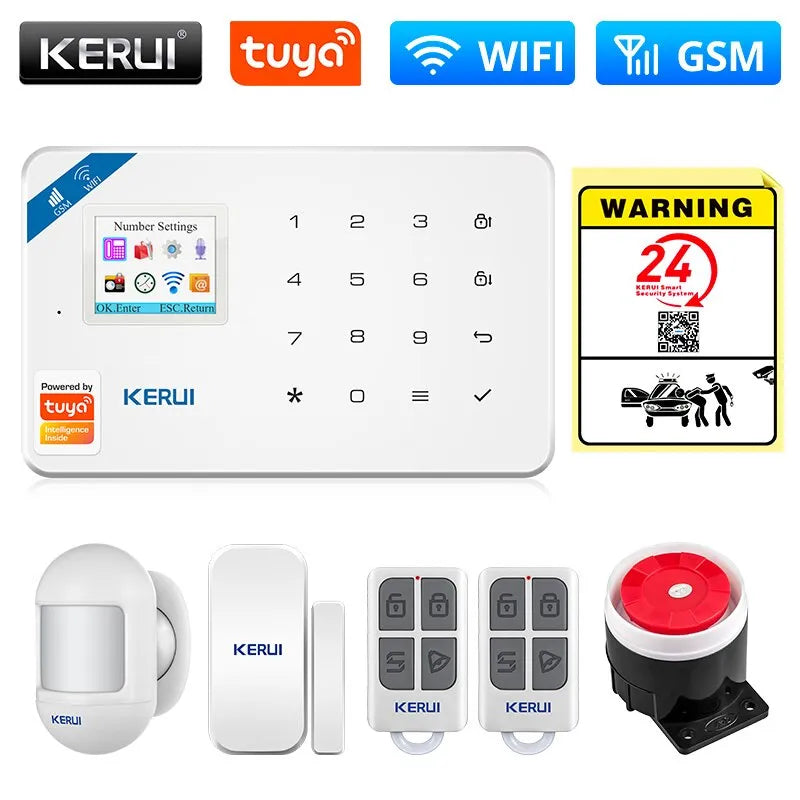 KERUI Tuya Smart WIFI GSM Security Alarm System Works With Alexa Home Burglar Motion Detector Smoke Door Window Sensor APP