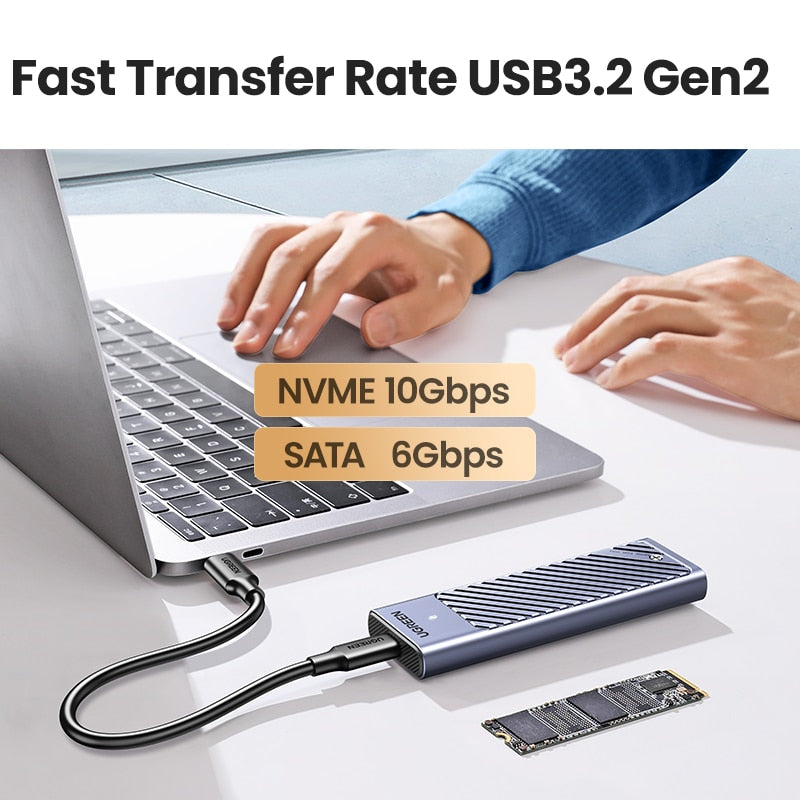 UGREEN M2 SSD Case M.2 NVMe SATA SSD Enclosure Adapter 10Gbps USB 3.2 Gen2 USB C External Enclosure Supports M and B&M Keys