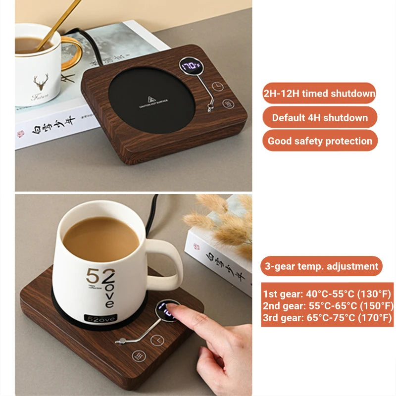 Smart Coffee Mug Warmer Electric Heating Coaster for Milk Tea Water 3 Temperature Setting Timing-off Cup Heater Keep Drinks Warm