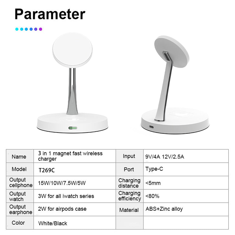 30W Magnetic Wireless Charger For iPhone 14 13 12 Pro Max Magsafe Charger Airpods Pro QI Fast Charging Station For Apple Watch