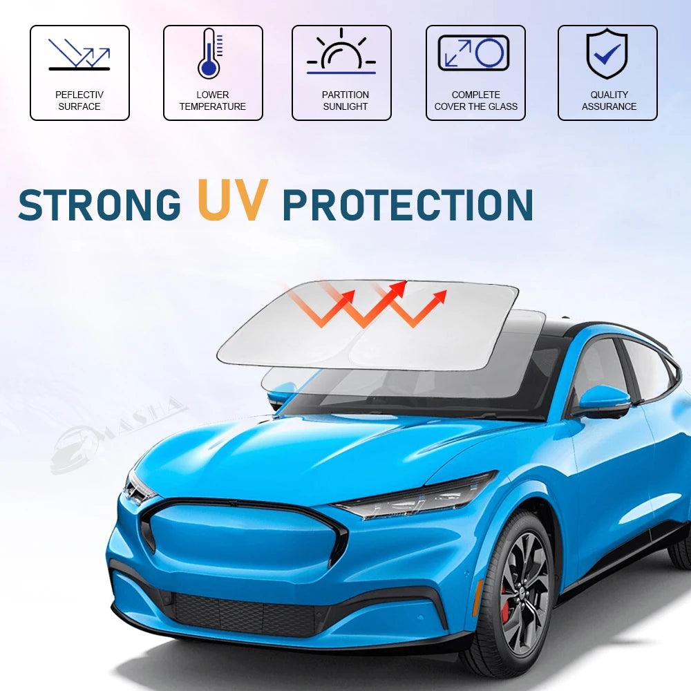 Windshield Sun Shade for Ford Mustang Mach-E 2021 2022 2023 Mache Window Sunshade Sun Visor Protector Foldable Blocks UV Rays