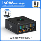 160W GaN USB Type C Phone Fast Charge Wireless Charger PD QC4.0 Quick Charger Station For iPhone 14 iPad Samsung Macbook Laptop