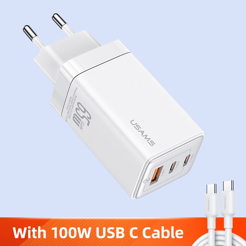 USAMS 65W GaN Charger Type C PD Fast Charger USB C Quick Charge 4.0 3.0 Phone Charger For MacBook iPad Pro iPhone Xiaomi Laptop