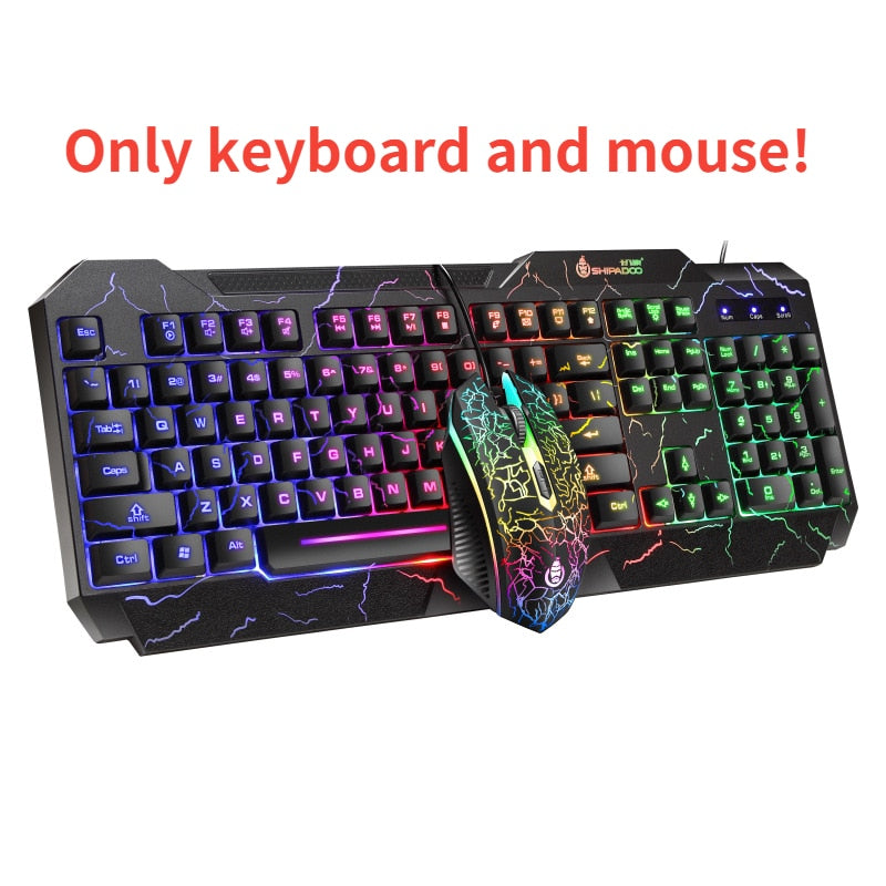 4 In1 Gaming Keyboard Mouse LED Breathing Backlight Ergonomics Pro Combos USB Wired Full Key Professional Mouse Keyboard Teclado