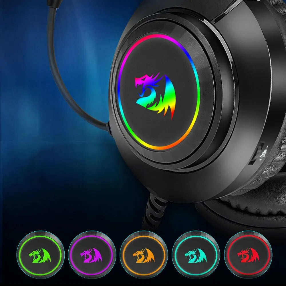 REDRAGON HYLAS H260 RGB Gaming Headphone,3.5mm Surround Sound Computer PC Headset Earphones Microphone for PS4 Switch Xbox-one