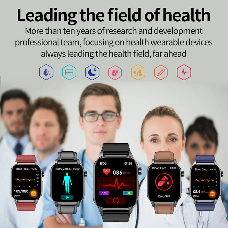 2024 New ECG+PPG +HRV Uric Acid Non invasive Blood Glucose Smart Watch Men Bluetooth Call Blood Lipid Blood Pressure Smartwatch