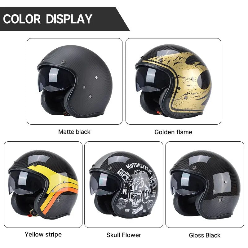 Hot Sale Capacetes De Moto DOT Motorcycle Helmet Open Face Safety Cafe Racer Scooter Casco Motocross Hombre Carbon Fiber