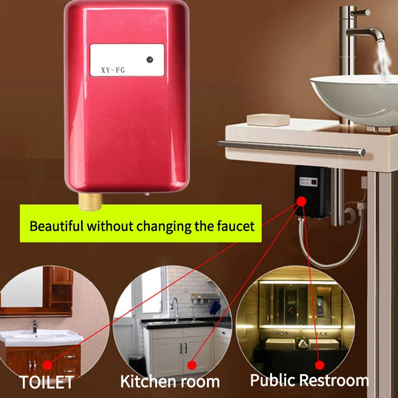 3000W Instant Electric Tankless Water Heater Mini Hot Instantaneous Water Heater for Kitchen Bathroom Treasure 3800W 110-240V