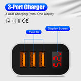 3 Ports USB Quick Charging 3.0 Wall Charger Cell Phone Fast Charging Mobile Phone Adapter with LED Digital Display for iPhone