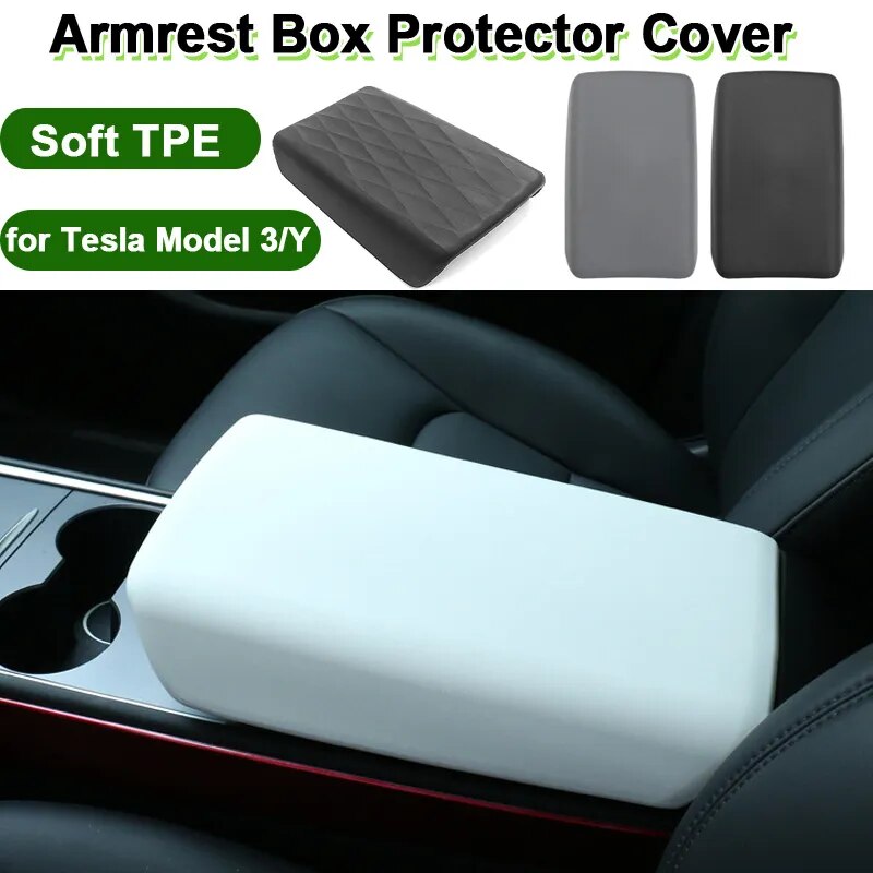 For Tesla Model 3 Y Armrest Cover 2023 Soft TPE Center Console Panel Protector Pad Armrest Box Cover Gray Interior Accessories