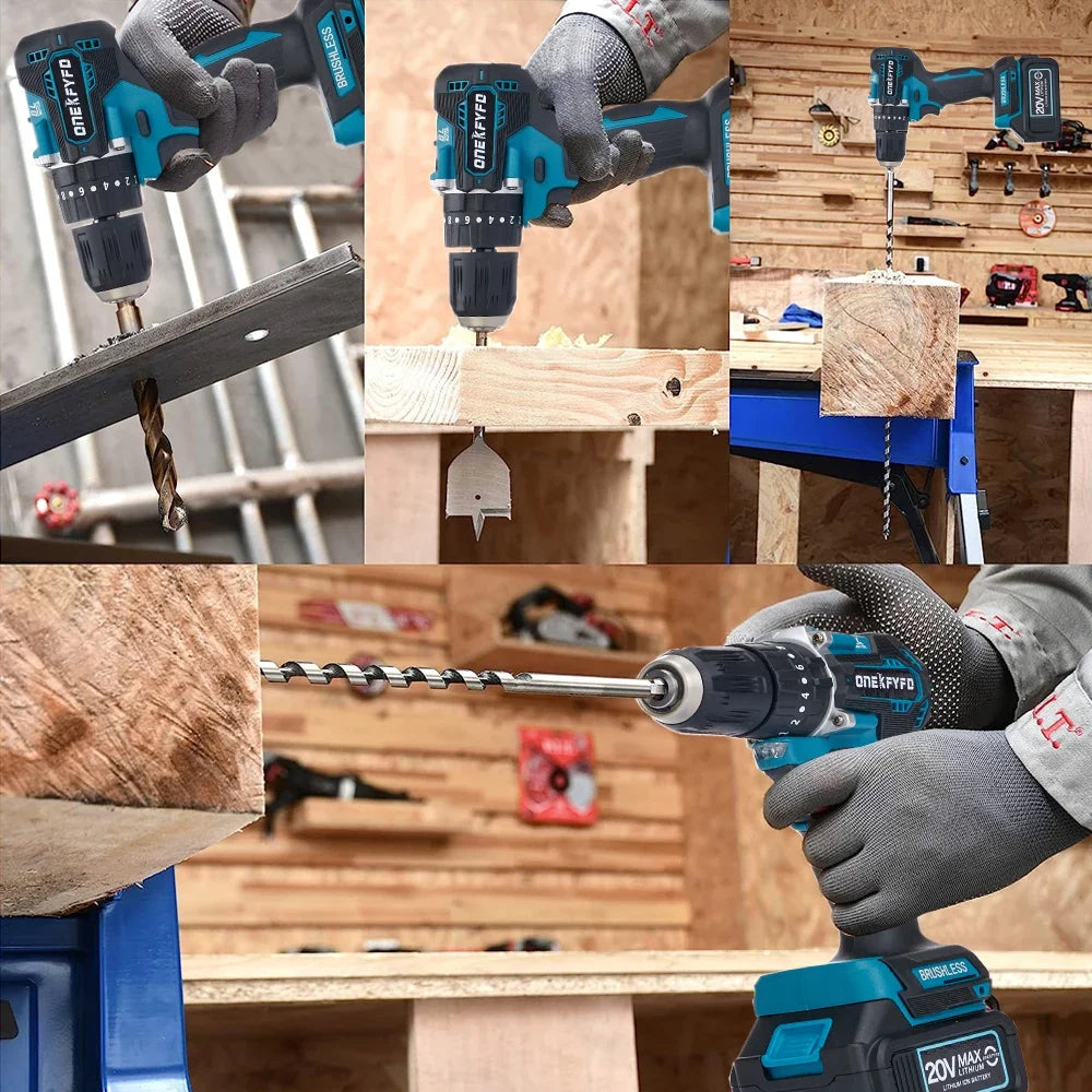 ONEKFYFD Brushless Set Cordless Electric Wrench + Angle Grinder Polishing Grinding +172 Electric Drill for Makita 18V Battery