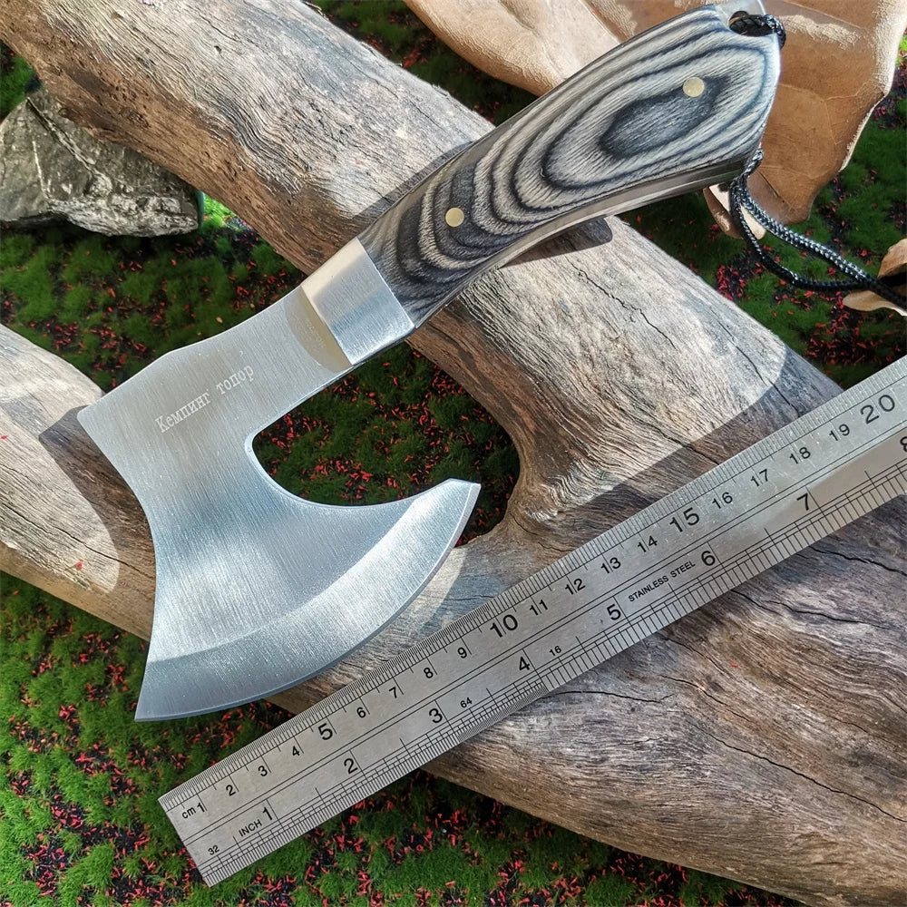 Wooden Handle Stainless Steel Blade Camping Hunting Survival Axe - Compact and Comfortable Jungle Tactical Tool