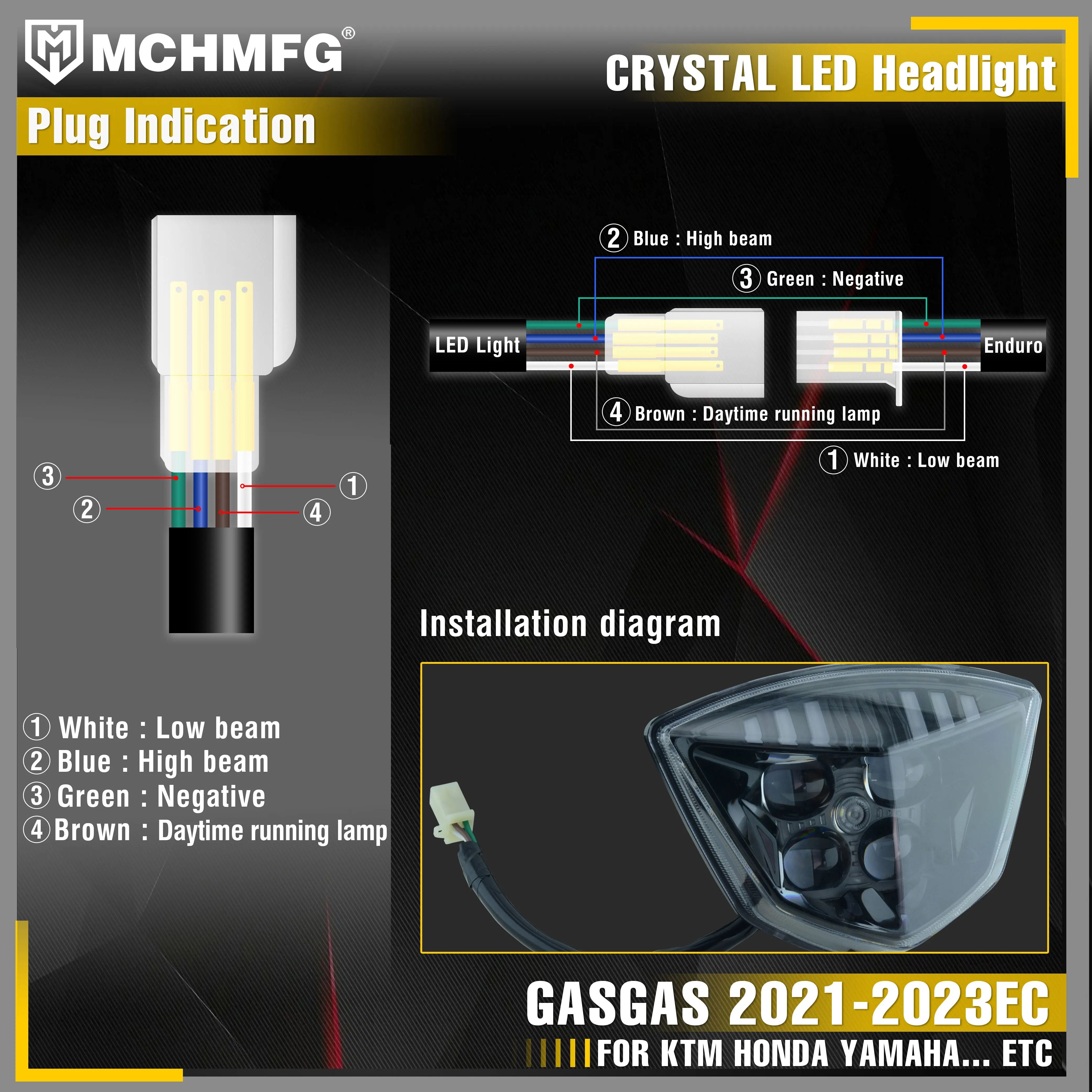 MCHMFG Motorcycle Crystal LED Headlight Headlamp For GASGAS 2021-2023 EC 2021 2022 2023 Enduro Motorcycle