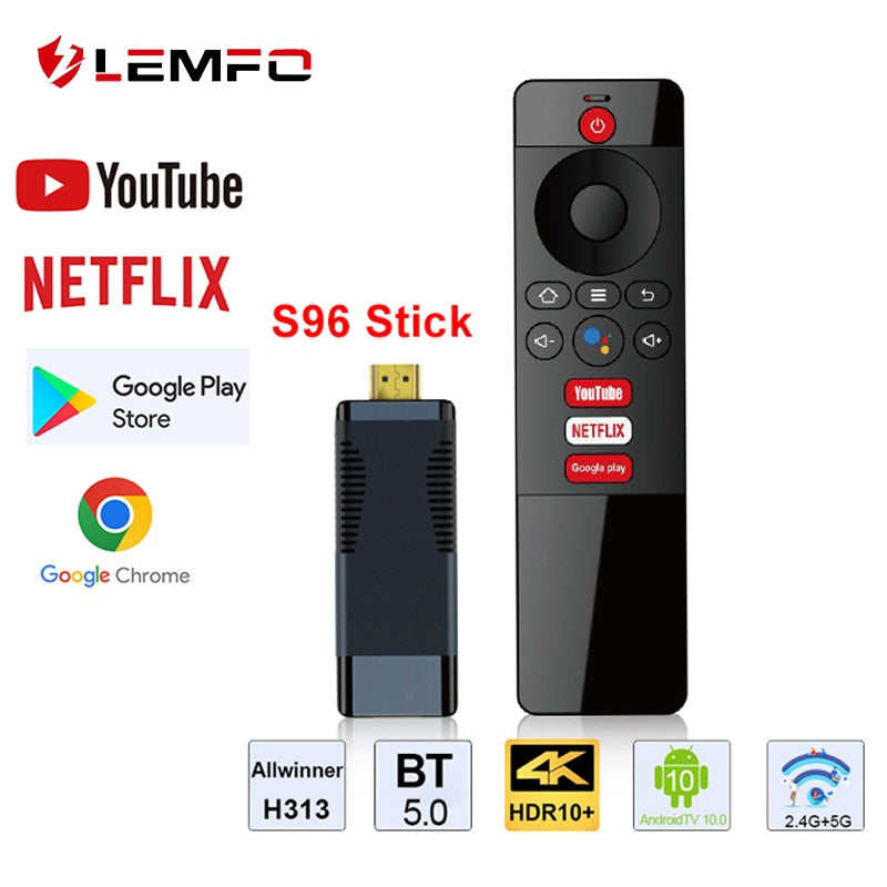 LEMFO S96 Smart TV Stick 4K Android 10 Smart TV Box AllWinner H313 2GB 16GB 2.4G/5G WiFi TV Stick Bluetooth 5.0 Media Player