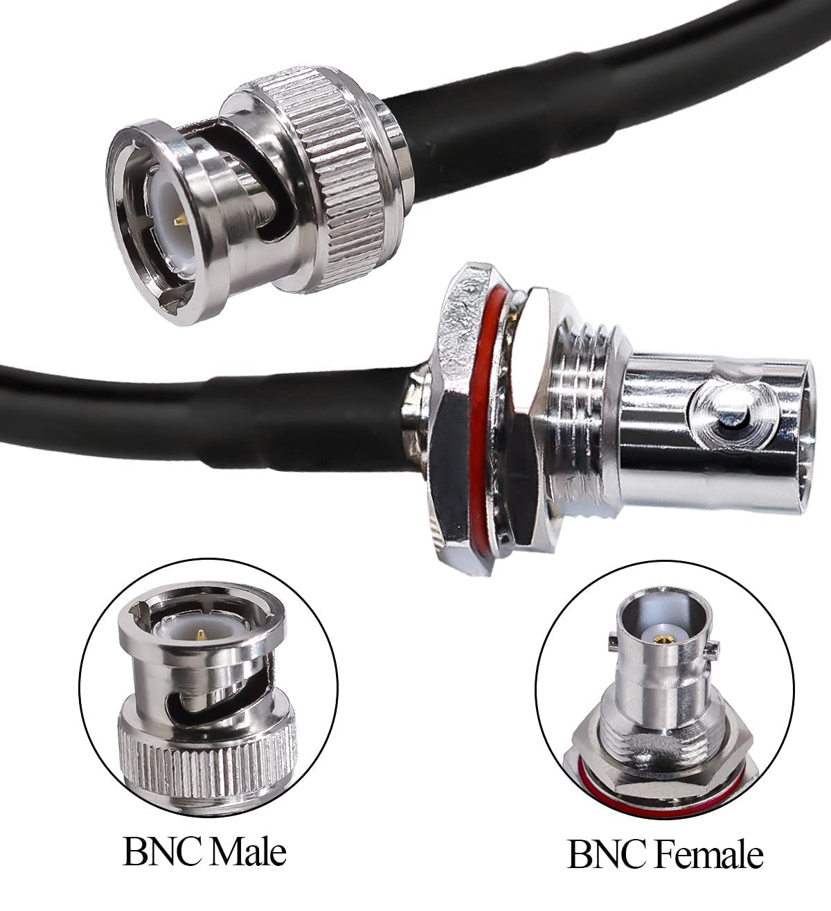 BNC Connector RG58 50 Ohm Cable BNC Male to Female Connector Bulkhead Low Loss CB Radio Coax Cable WiFi Antenna Extension Cable