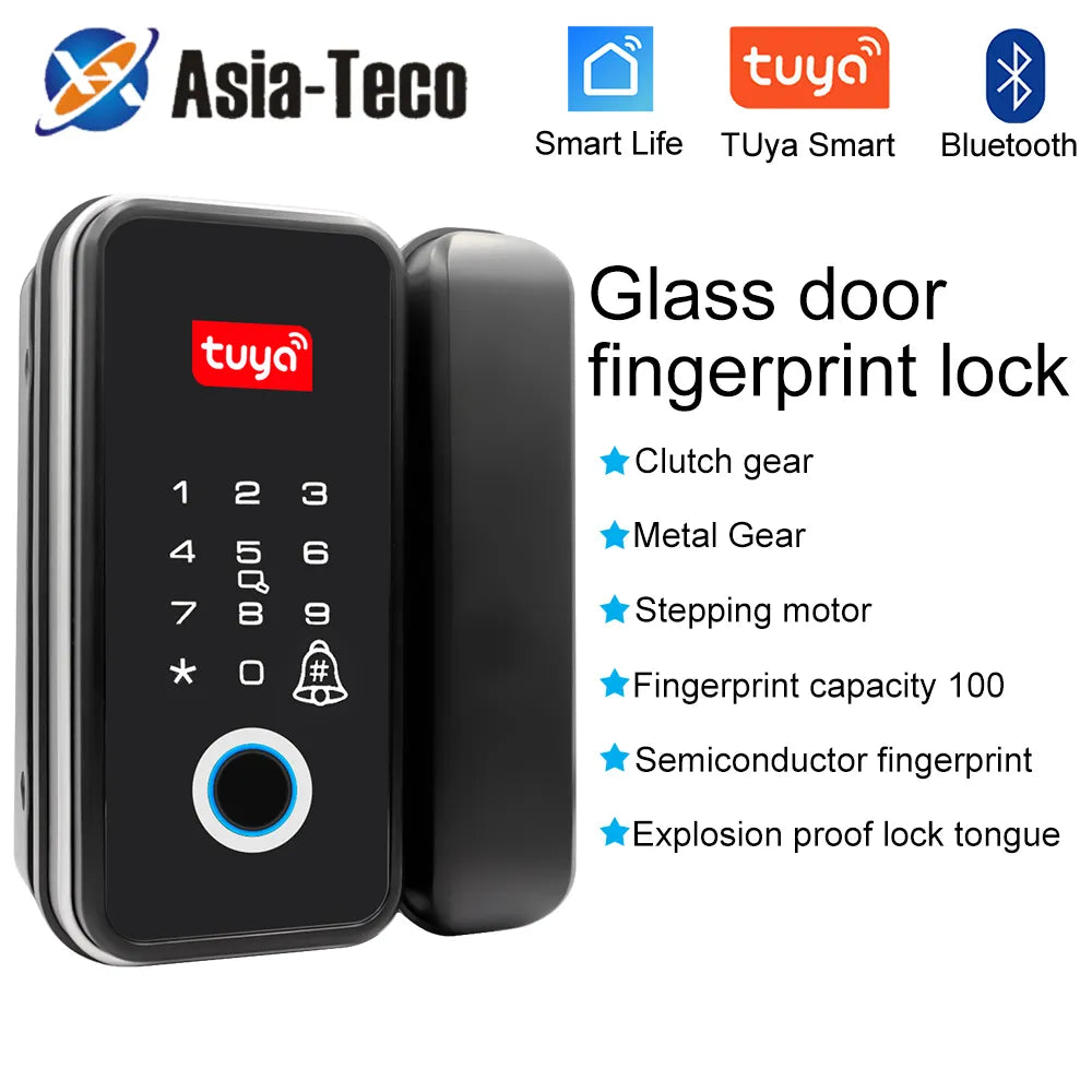 Tuya Smart Door Lock for Frameless Glass Door cerraduras inteligente para puertas Fingerprint Lock with Remote Control Gateway