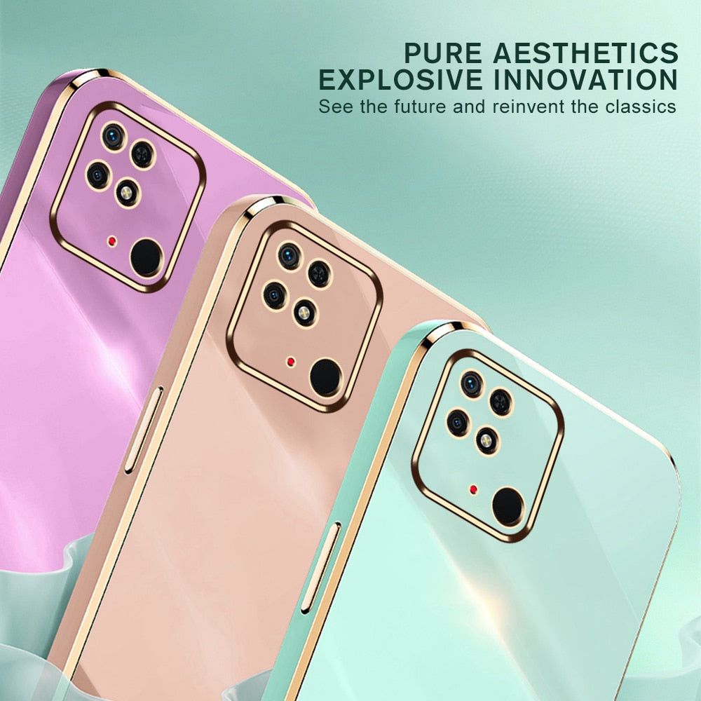 Square Plating Gold Frame Camera Protect Case For Xiaomi Redmi 10C 10 C C10 TPU Soft Shockproof Cover Redmi10C 220333QAG 6.71"