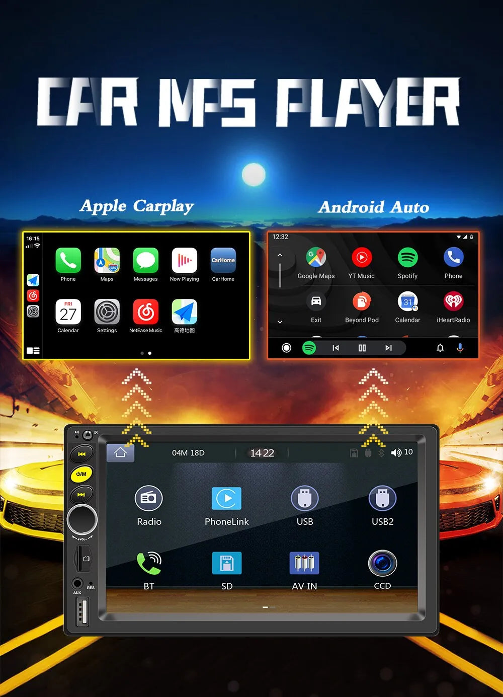 F720C 7 Inch Carplay Android Auto Car MP5 Car Multimedia Player Intelligent Car Stereo HD Display Stereo Radio Car Electronics