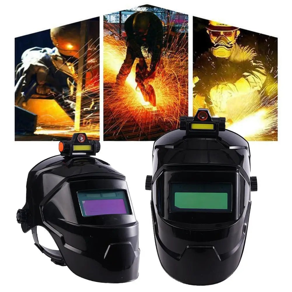 Large View Automatic Dimming Electric Welding Mask With Head Lamp Solar Power Welding Mask For Arc Weld Grind Cut