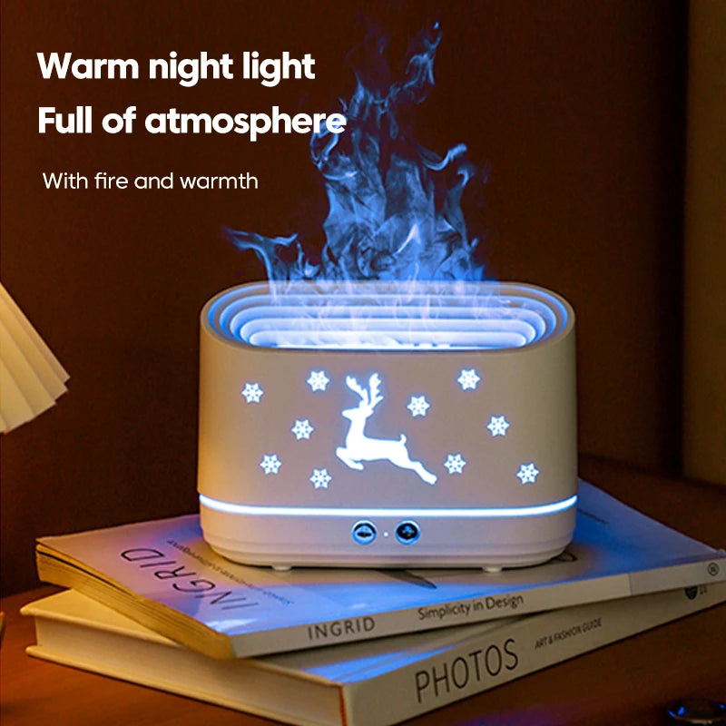 2023 Newest Flame Humidifier For Christmas Decoration Home Cartoon Deer Humidificador Snowflake Aroma Diffuser Dropship
