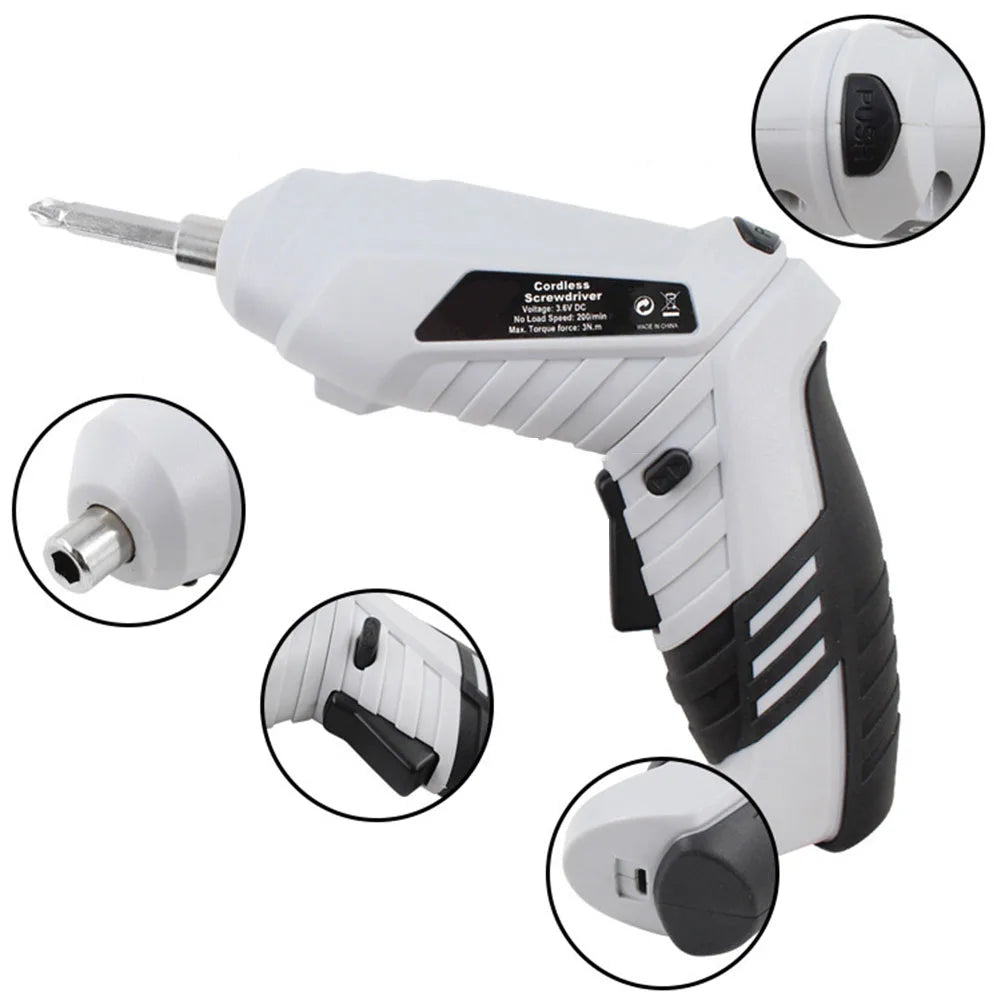 Cordless Electric Screwdriver  Twistable Handle Hand Drill  Rechargeable 3 6V 1300mAh Battery  LED Working Light Efficient and