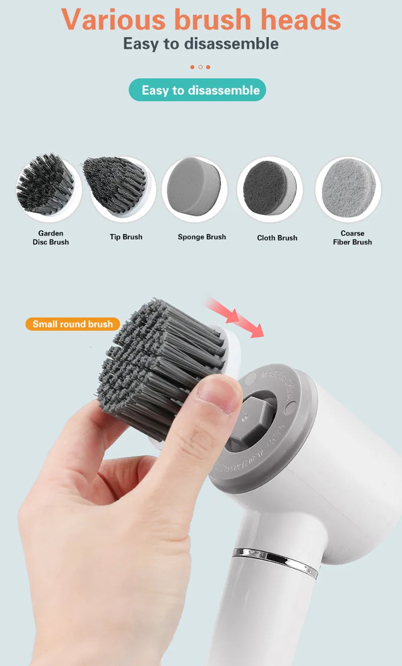 Household Electric Cleaning Brush Rechargeable Power Spin Scrubber With Multifunctional Replacement Heads kitchen Cleaning Brush