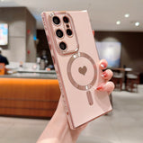 Luxury Wireless Charging Magnetic Love Heart Case For Samsung S21 S22 S23 Ultra Plus Magsafe Bumper Shockproof Cases Cover
