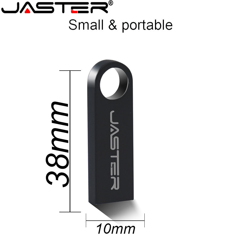 JASTER USB 2.0 Flash Drives Metal 64GB Free logo Black 32GB Pen drive 16GB Memory stick Free key chain U disk 8GB 4GB For Laptop