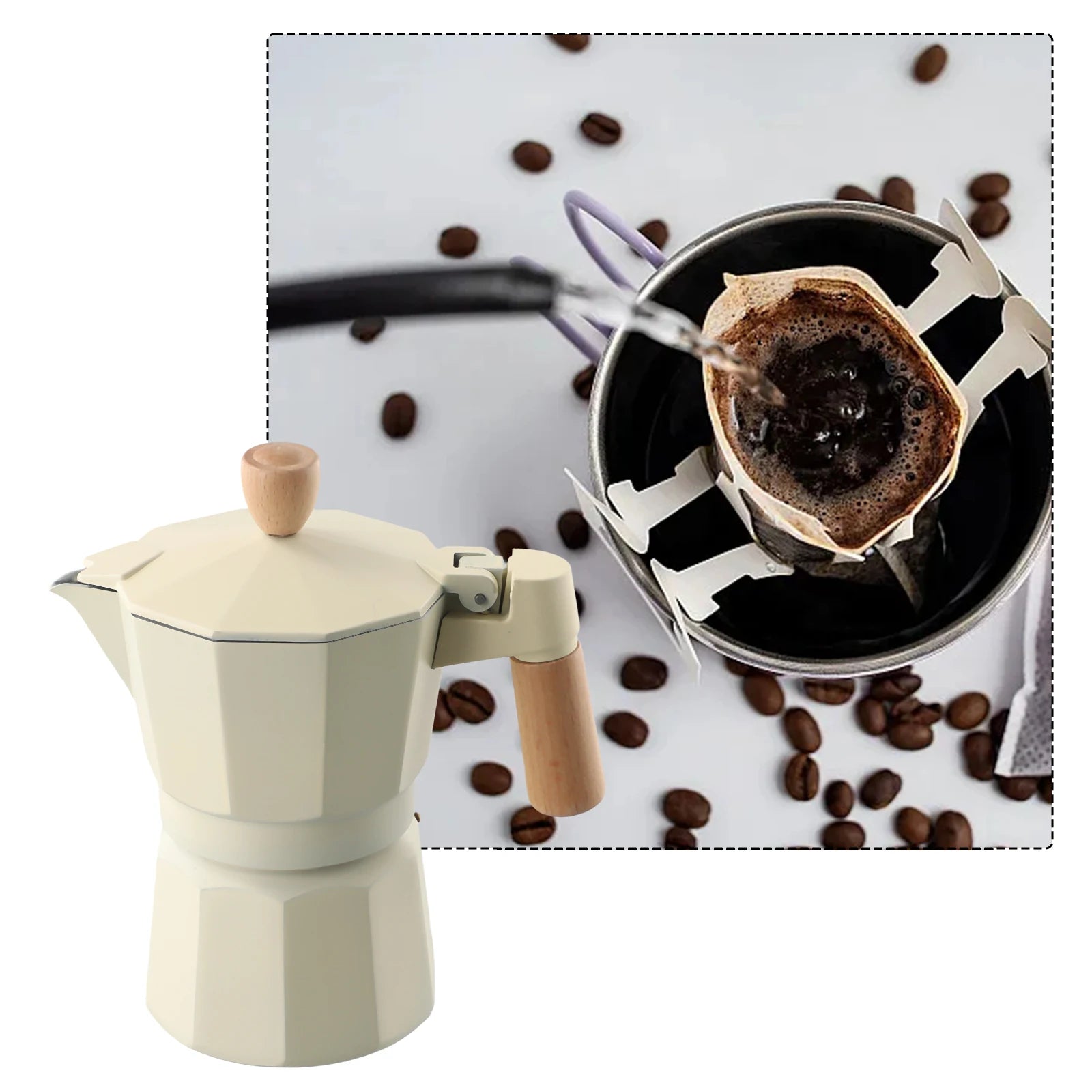 Moka Pot Stovetop Espresso Maker 3/6 Cup Coffee Maker With Solid Wood Handle Classic Italian Style Manual Coffee Machine Makers