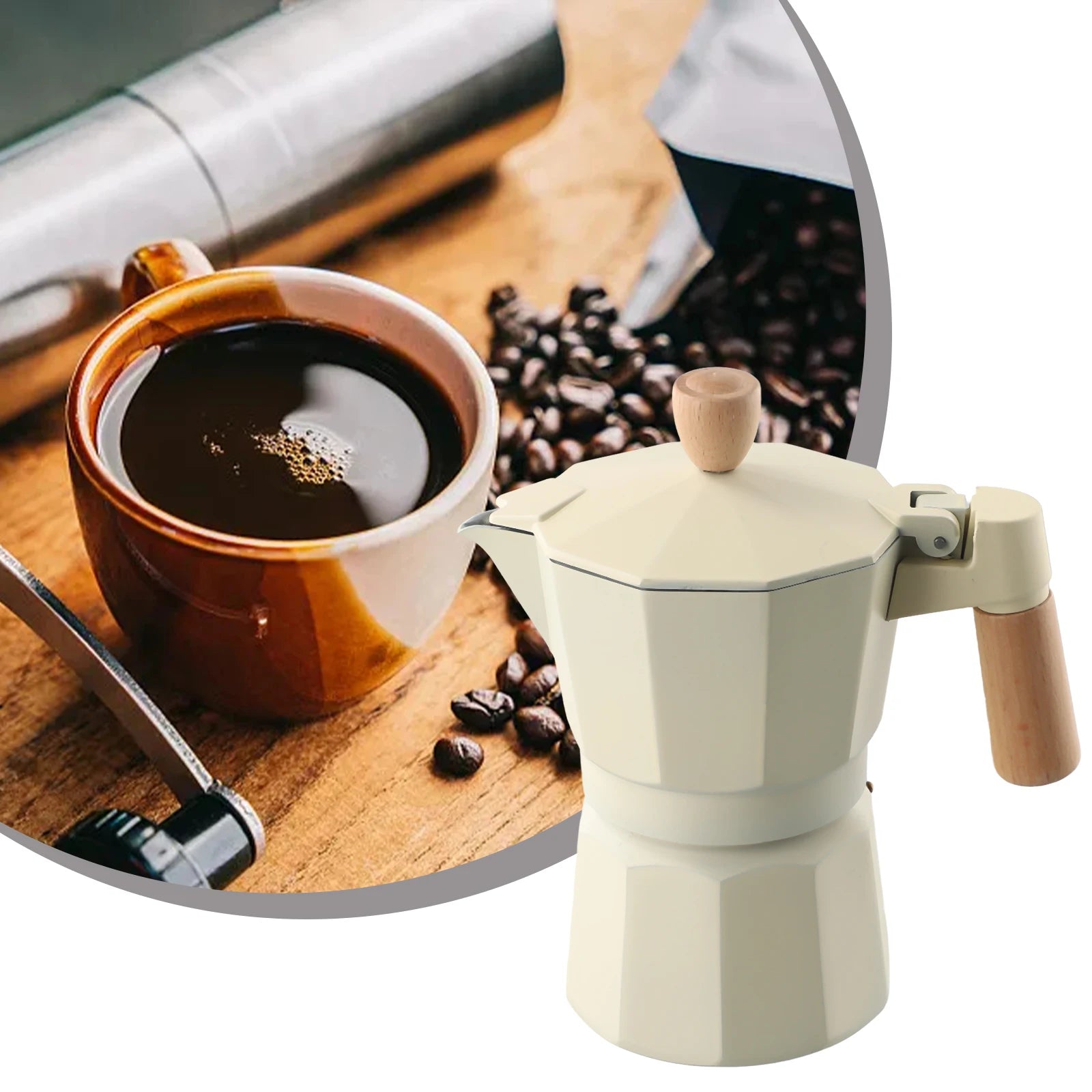 Moka Pot Stovetop Espresso Maker 3/6 Cup Coffee Maker With Solid Wood Handle Classic Italian Style Manual Coffee Machine Makers
