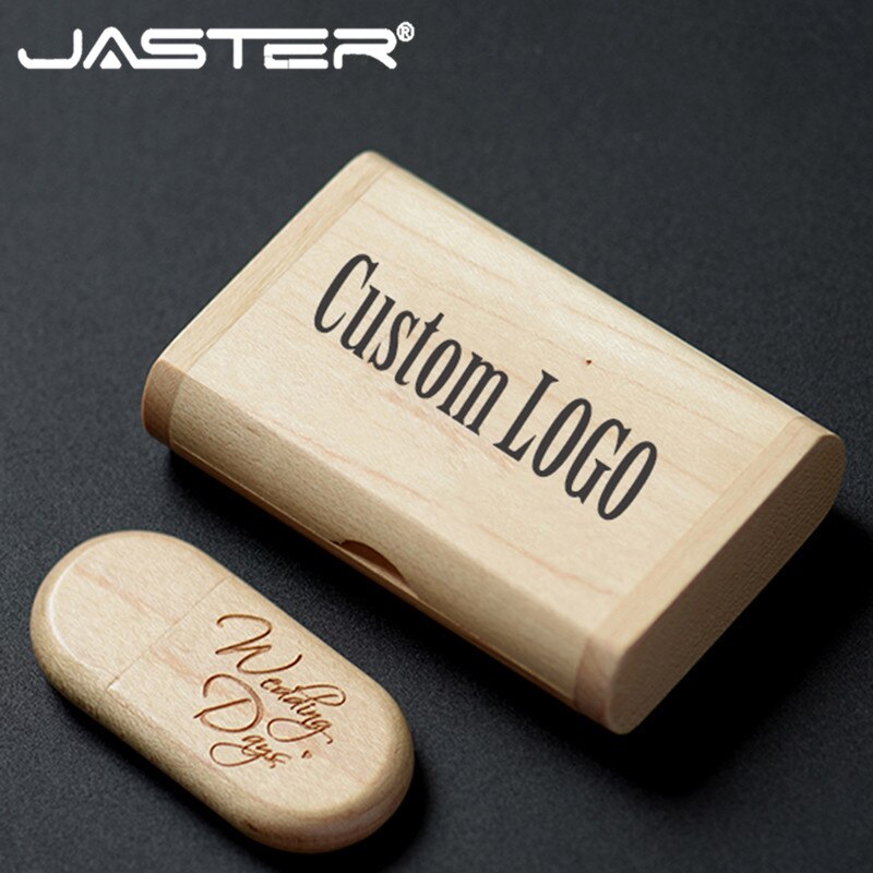 JASTER Free Custo Logo Wooden Box USB Flash Drive 128GB Personal Logo Wedding Gift Memory Stick 64GB Wood Pendrive 32GB U disk