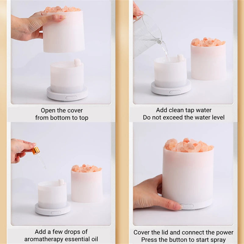 NEW Crystal Salt Stone Aromatherapy Essential Oil Diffuser USB Air Humidifier with Colorful LED Lamp Negative Ion Aroma Diffuser