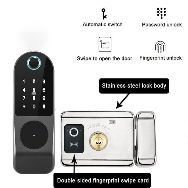 Fingerprint Lock Tuya Wifi Remote Contro Biometric Digital Smart Door Lock Bluetooth TTLock APP Passcode Card  Electronic Lock