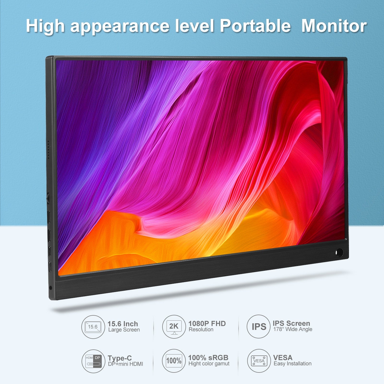 15.6 Inch IPS 1080P Portable Monitor 100% sRGB HDR 2*HDMI 4MM Narrow Bezel Mobile Display Game Screen For PC Laptop Xbox PS4/5