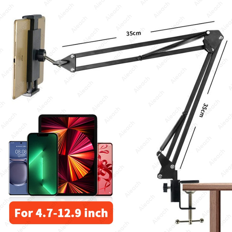 Tablet Holder For Bed iPad Stand 360° Rotating Desktop Phone Mount with Aluminum Arm For 4.5"~12.9" Xiaomi Lenovo Samsung Tablet