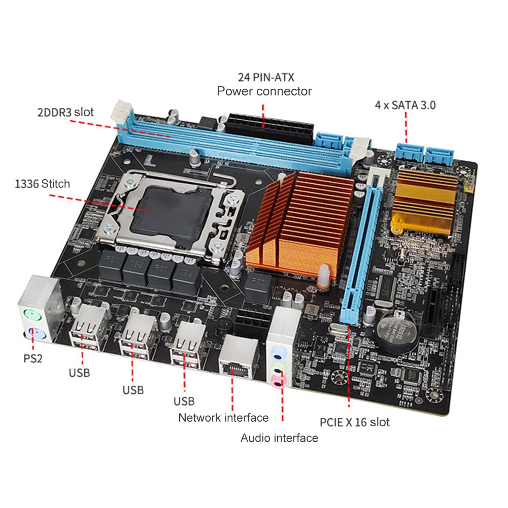 X58 LGA1366 Desktop Computer Mainboard Suppot DDR3 RAM Memory for Xeon Motherboard DDR3 1333 SATA PCI-E 16X Graphics Card Slot