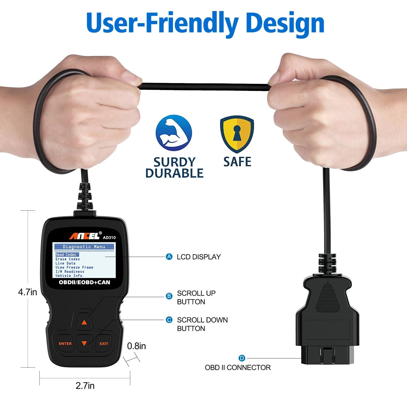 Ancel AD310 Car Full OBD2 Diagnostic Tools OBD 2 Automotive Professional Code Reader Scanner Check Engine Auto OBD ll Scanner