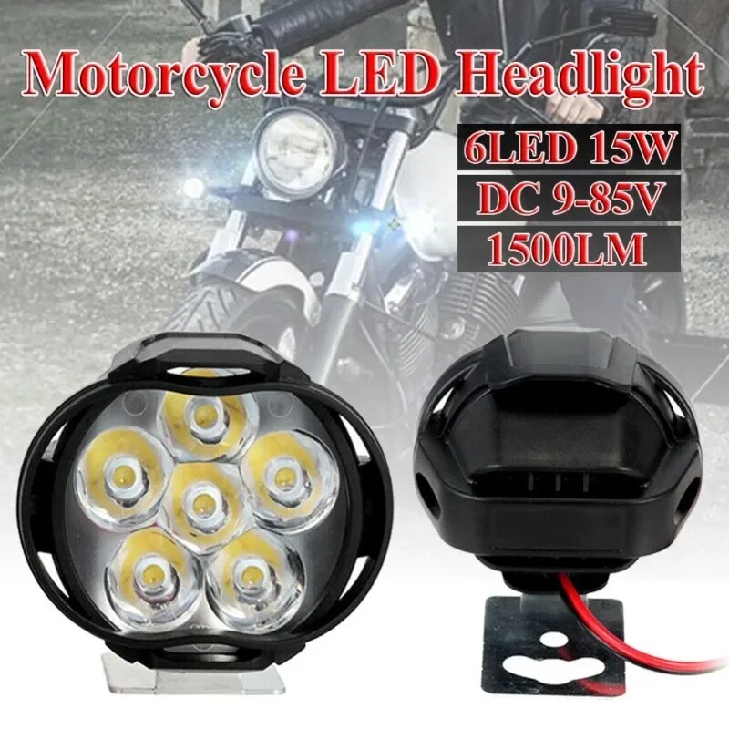 6 LED Motorcycle Headlight Spot Light High Bright Waterproof Scooters Auxiliary Lamp Spotlights Fog Bulb Work Lights with Switch