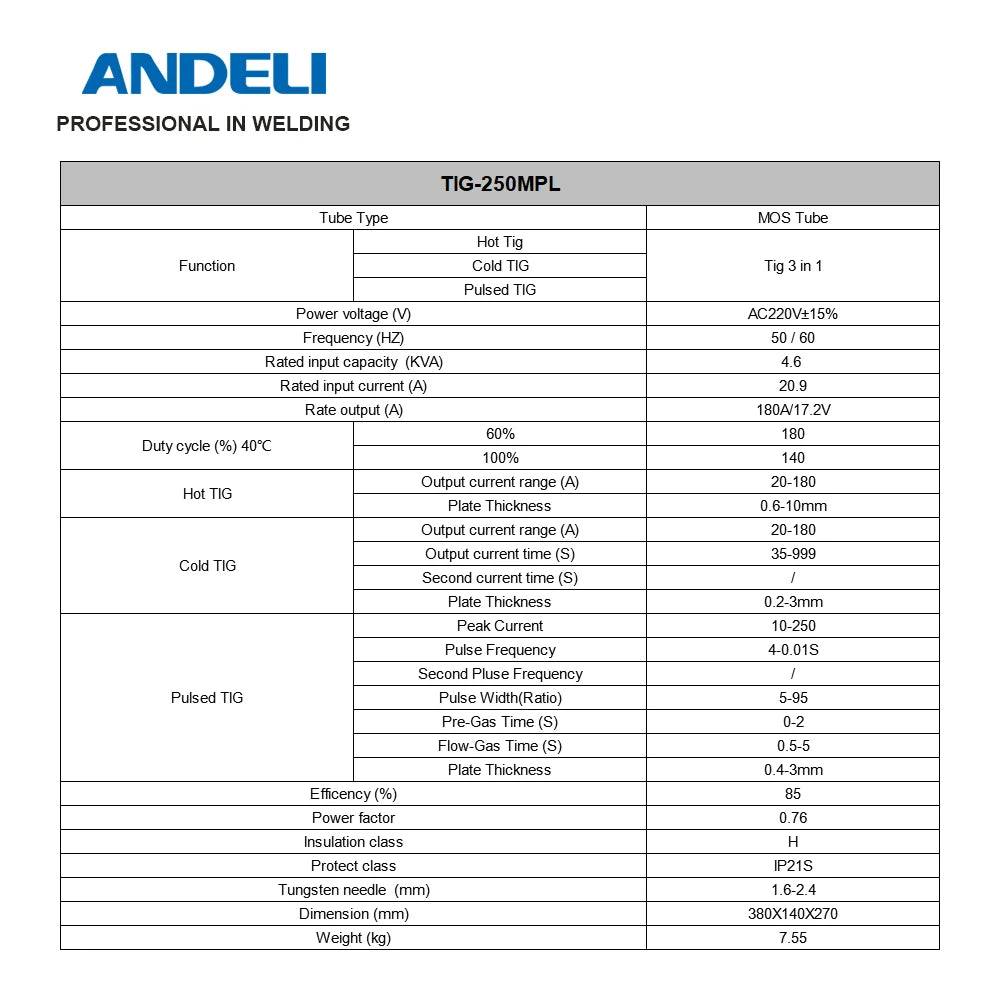 ANDELI 220V Cold Welding Machine TIG PULSE CLEAN GOLD SLIVER Cold Welding Inverter TIG Welders Metal DIY Repair Argon Soldering