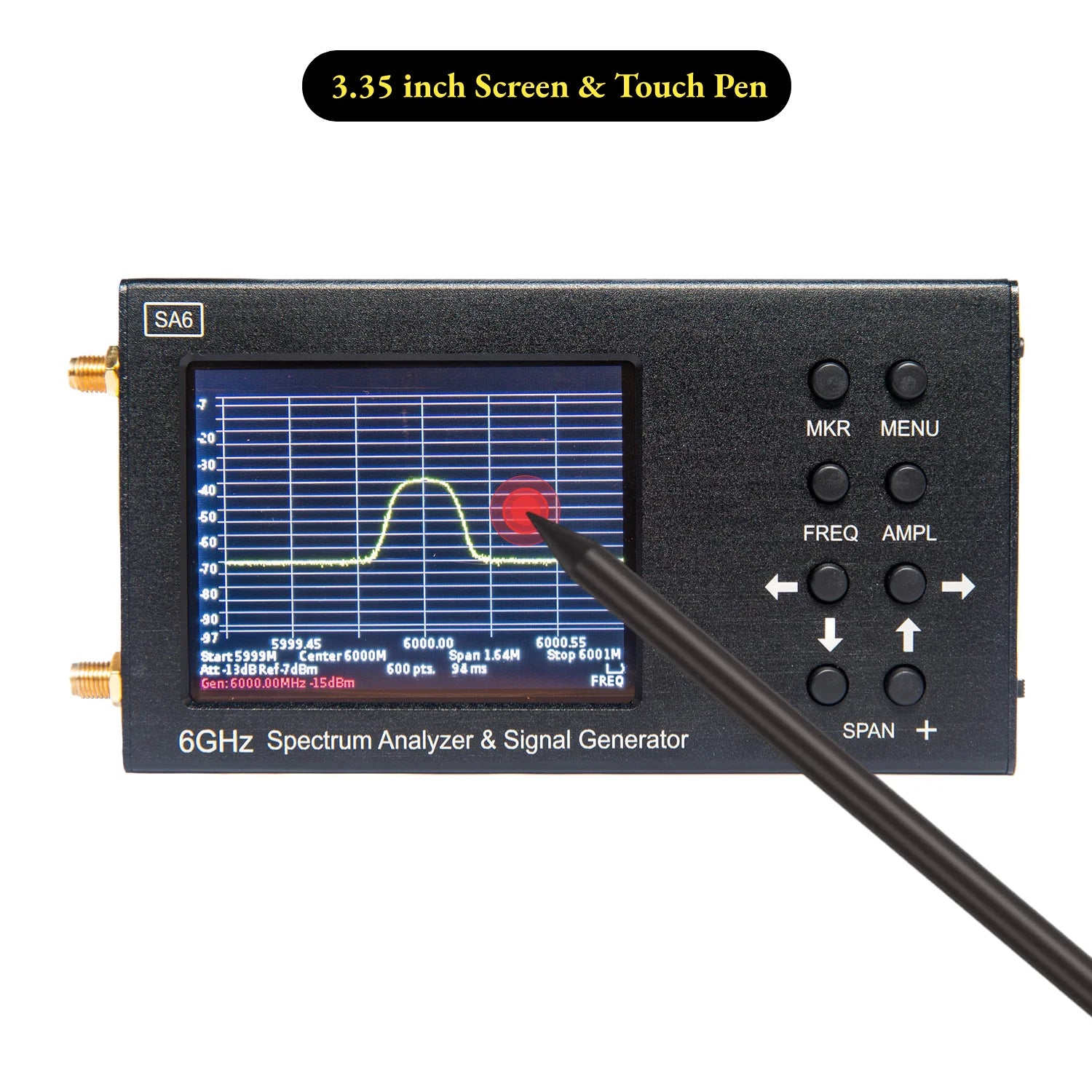 6GHz Portable SA6 Spectrum Analyzer & Signal Generator,3.2 inch Touch Screen,Built-in Battery,35~6200 MHz RF Input,PC Control